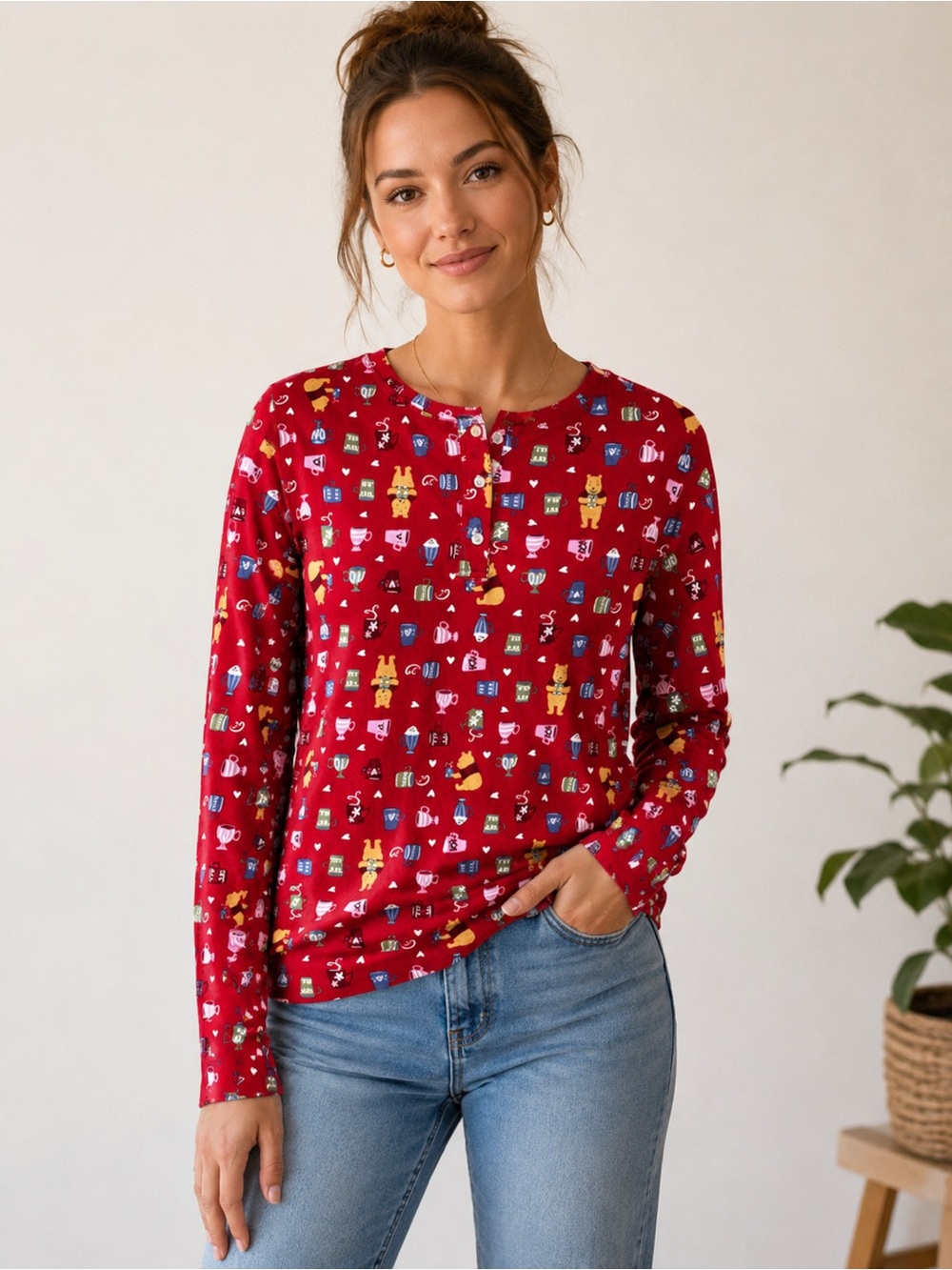Disney Store Red Cotton Top with Winnie the Pooh print size M 100% cotton